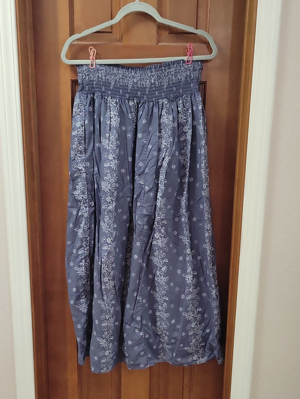 Blue Floral Smocked Waist Skirt 100% Cotton - Picture 3 of 6